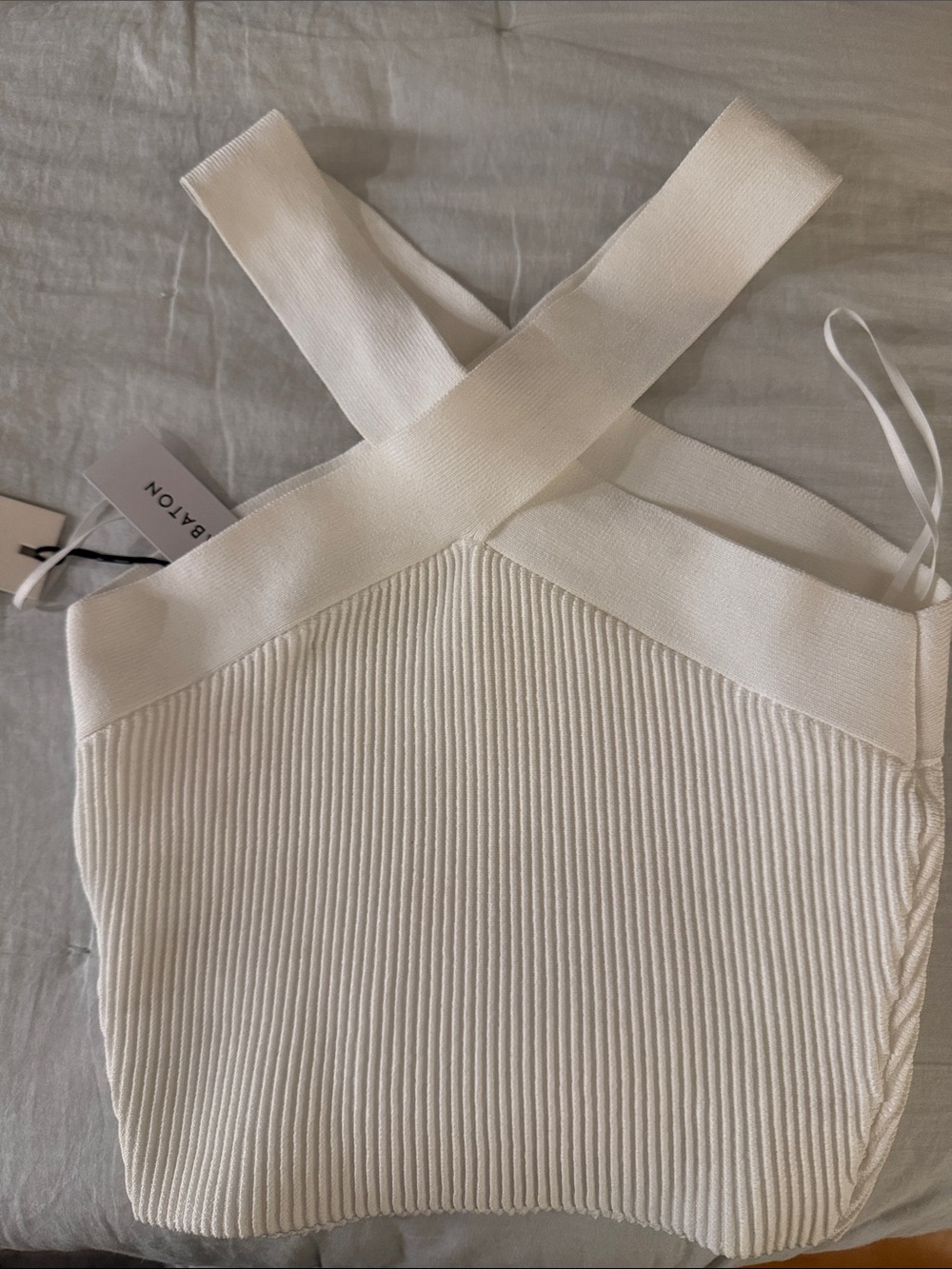 Babaton White Sculpt Knit Criss Cross Cropped Tank (Rib-knit Cross-Front Halter)